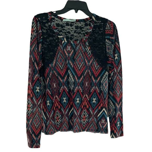 Maurices Top Womens Large Multicolor Aztec Print Floral Lace Long Sleeves Casual - Picture 4 of 10